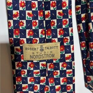 Vtg silk Robert Talbott Red Floral and Blue Check Tie
